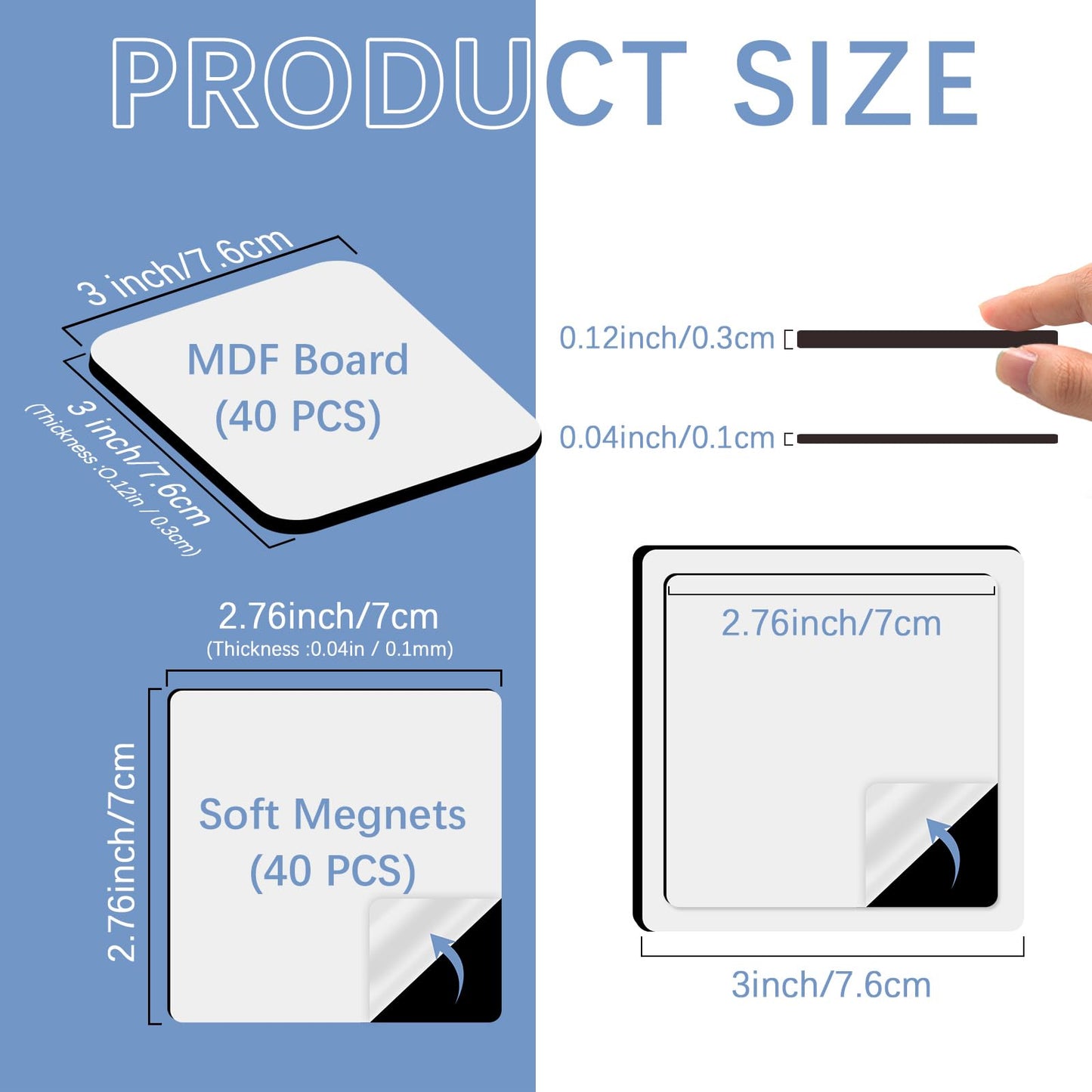 80PCS Sublimation Magnet Blanks 3x3 Bulk Square Produnts 40 Pcs Sublimation Blanks and 40Pcs Soft Magnetic for Kitchen Personalized Sublimation Refrigerator Fridge Magnets Blank Set for DIY Craft