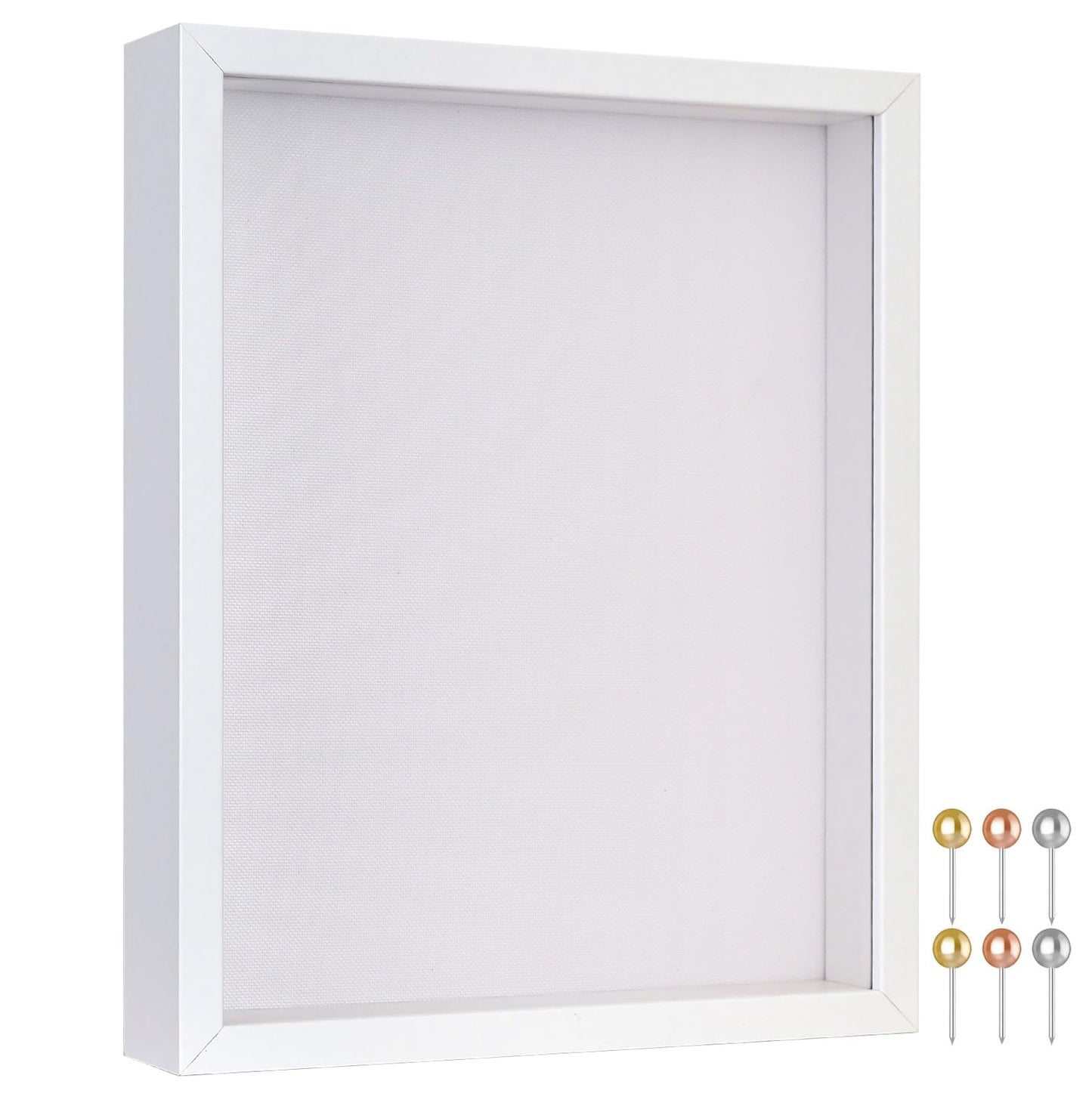 Califortree 8x10 Shadow Box Frame with Soft Linen Back - Metal Push Pins Included, Memory Shadow Box Display Case for Bouquet Awards Medals Wedding Photos and More, White