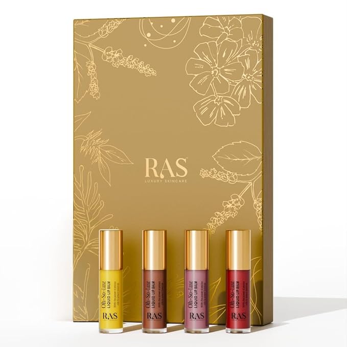RAS Luxury Oils, Liquid Tinted Lip Glow Oil, Hydrates & Combats Dryness, Soft Lip Balm - Set of 4