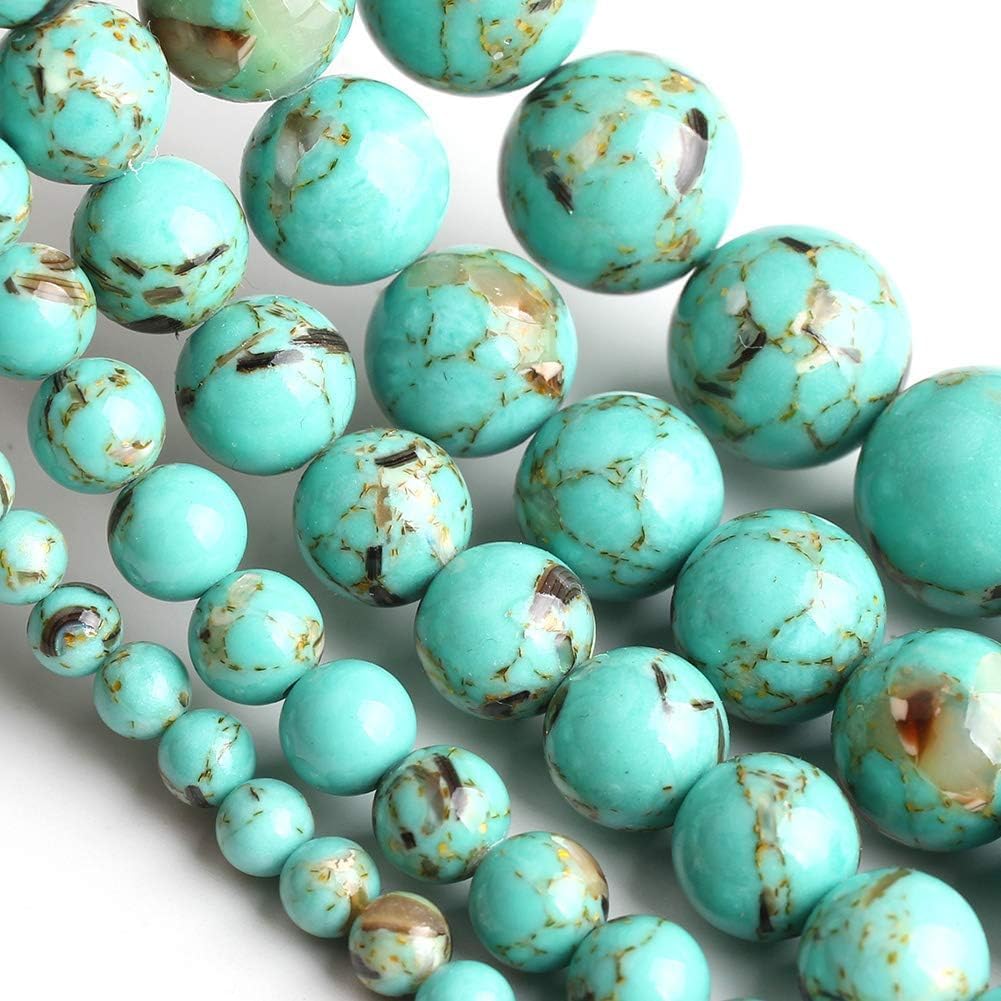 Yochus 45pcs Light Green Shell Turquoise Beads，8mm Healing Power Natural Stone Round Loose Gemstone Beads for Jewelry Making Earring Necklace DIY Crafts