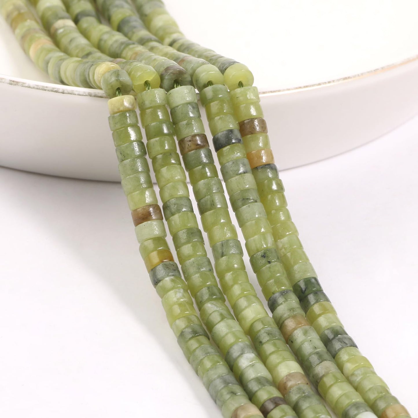 NITOPUPU 150Pcs 4×2mm Natural Taiwan Jade Spacer Stone Beads for Jewelry Making Supplies, Loose Semi Flat Round Gemstone Tube Beads for Bracelets DIY Crafts