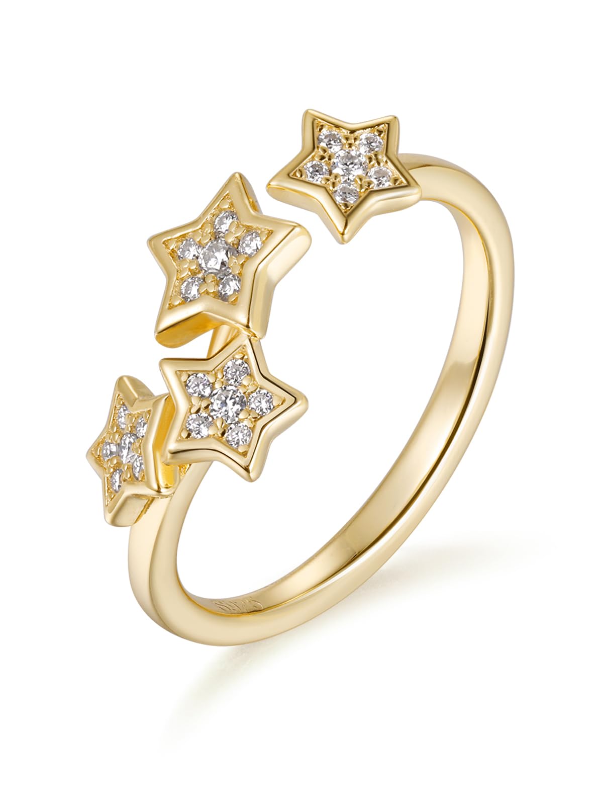 CYW Sterling Silver Dainty Gold Star Stacking Ring for Women Adjustable Moissanite Open Ring Size 5