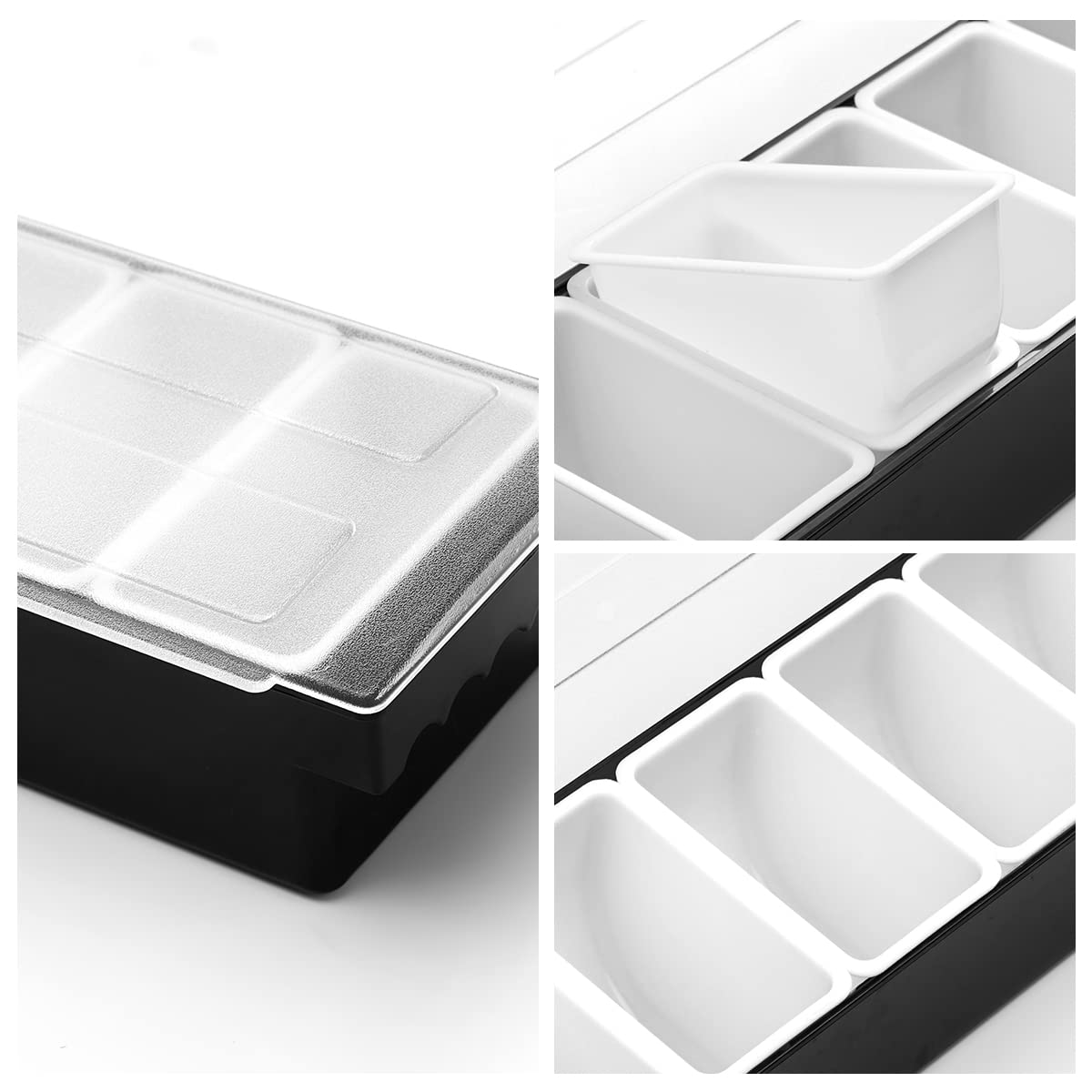 BEYLANG Ice Chilled Serving Tray Condiment Pots 6 Compartment Condiment Server Caddy (6 Compartments)