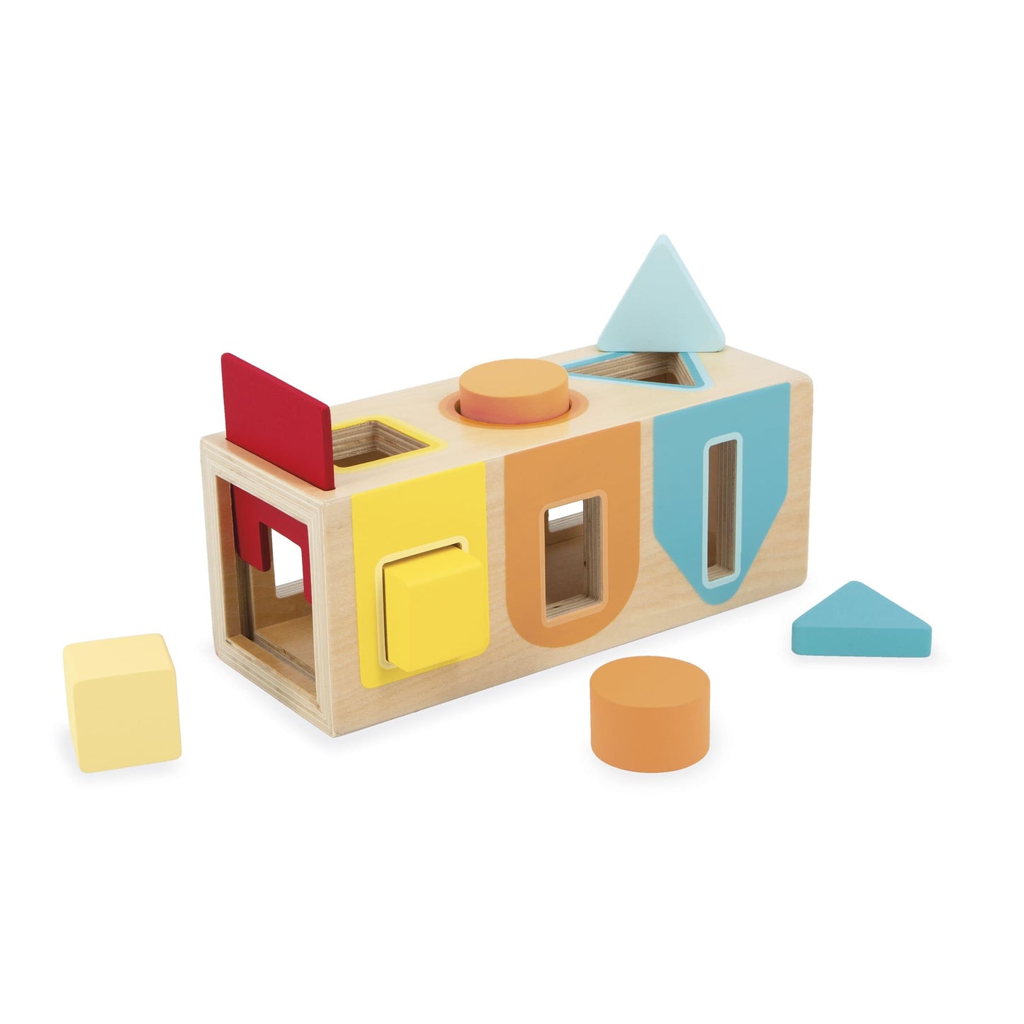 Janod Geometric Shapes 6 pc Wooden Sorting Box - Ages 12+ Months to 3 Years - J05330