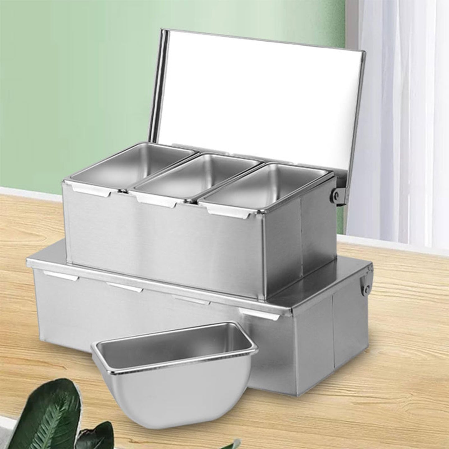 Cocoarm Stainless Steel Seasoning Box, 4 Compartment Tray, Large Capacity for Kitchen Storage