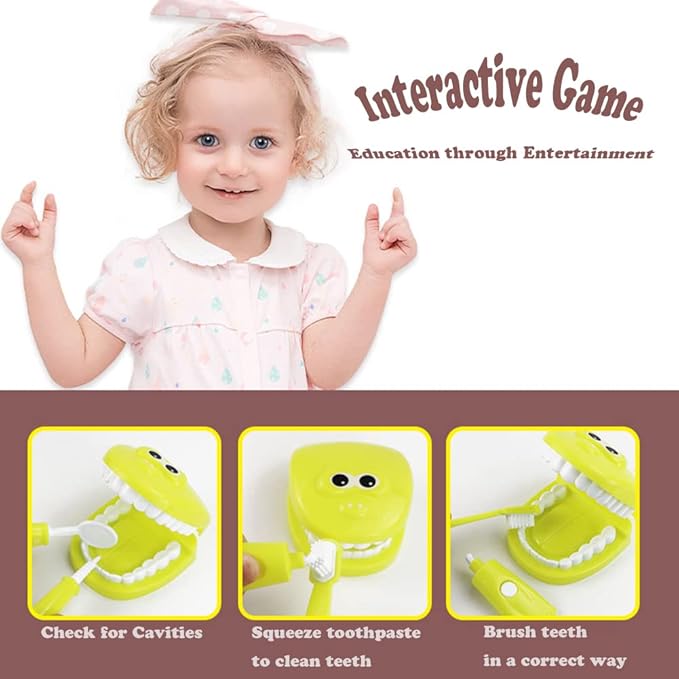 Bundle 19PCS = 9PCS Plastic Simulation Dentist Play Set （Green） + 10PCS Plastic Dinosaur Simulation Dentist Play Set (Mixed Colors)