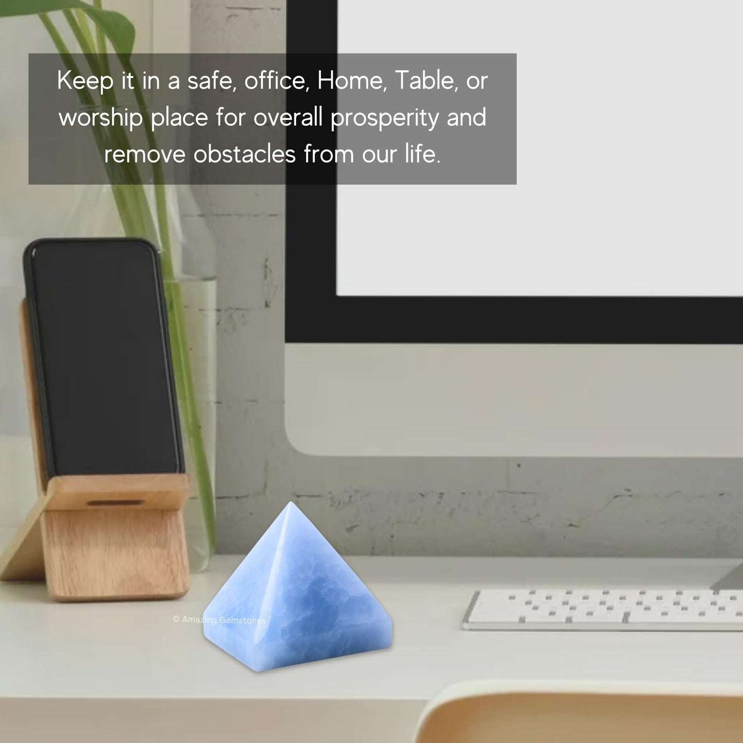 Amazing Gemstone Blue Calcite Pyramid Crystal Healing Stones - 1.5" Great Pyramid Figurine of Natural Stone Pyramid for Meditation, Reiki, Chakra Balancing and Crystal Pyramids Grid
