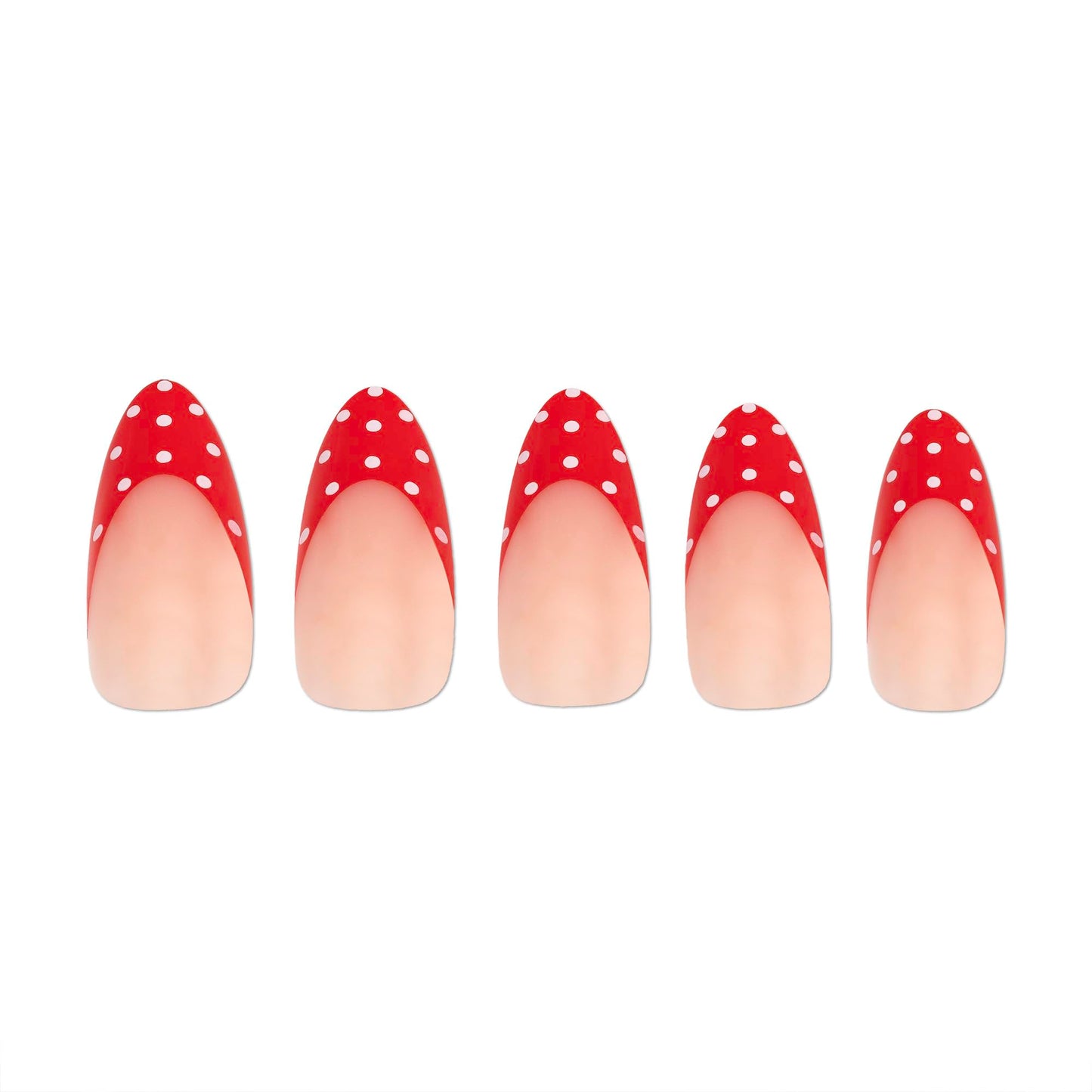 PaintLab Press On Nails - Red Polka Dot Almond Fake Nails, 30 Nails in 15 Sizes with Glue, Reusable Salon Quality Polka Dot Press On Nails