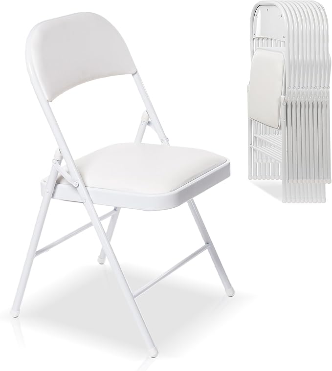 90 Pack Folding Chairs with Padded Seats, Padded Folding Chair with Steel Frame for Events Home Office, Pu Leather Folding Chair White