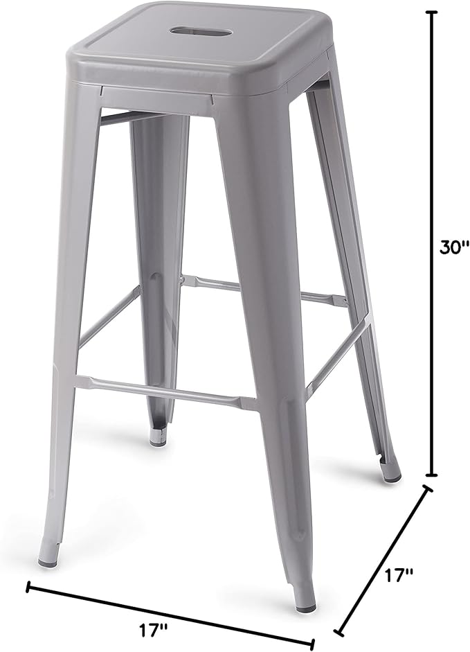 Amazon Basics Metal Bar Stools - 30-Inch, Set of 4, Dark Grey