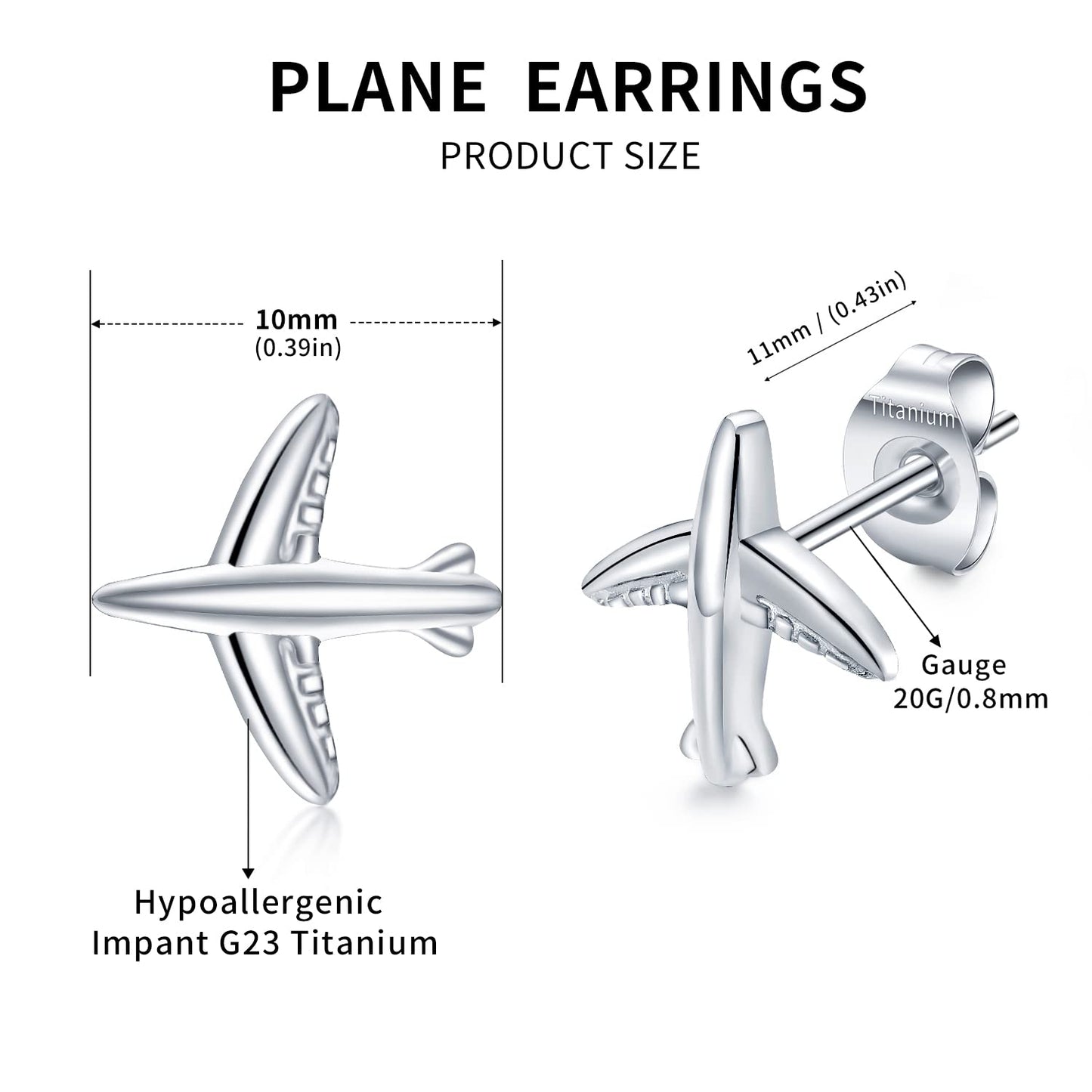 VOJO Implant Grade G23 Titanium Stud Earrings for Sensitive Ears Post Pierced Cartilage Lobe Earring Stud for Women (Silver Plane)