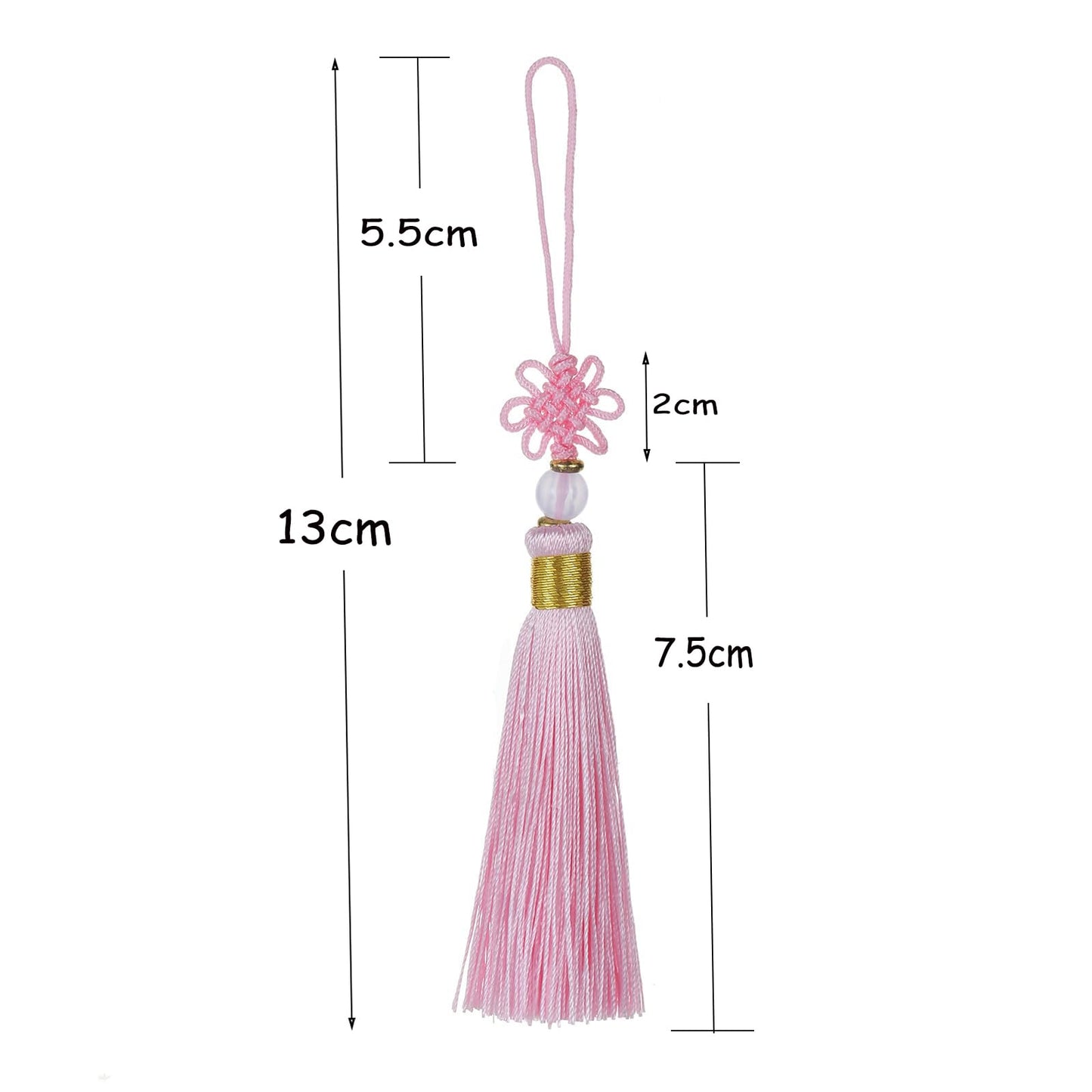 13cm/5 Inch 20pcs Silky Bookmark Tassels with 2-Inch Cord Loop and Knot for Jewelry Making, Souvenir, Bookmarks, DIY Craft Accessory (Pink)