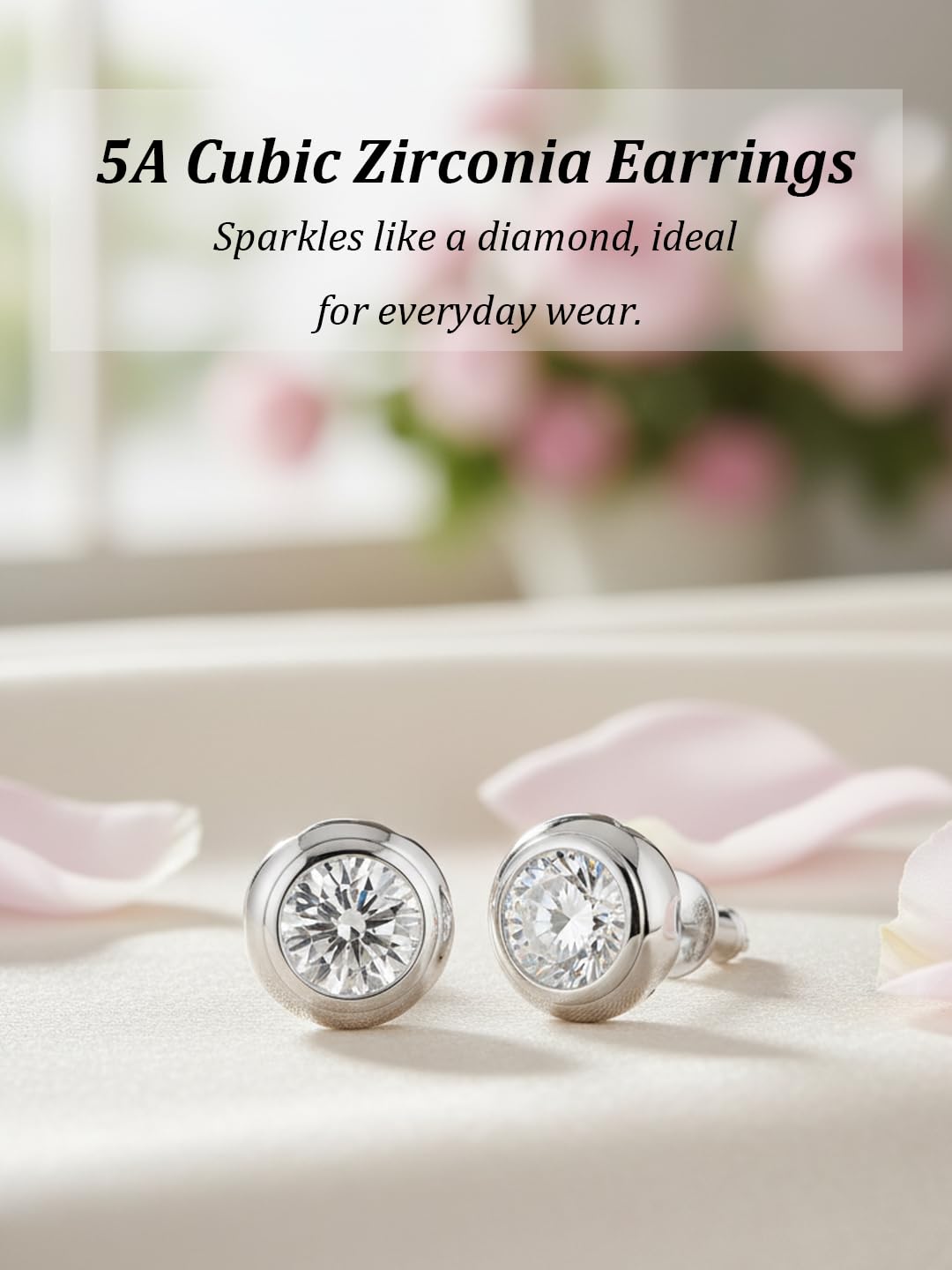 Womens Sparkle Cubic Zirconia Stud Earrings Simple Lightweight Simulated Diamond Earrings 925 Silver Post