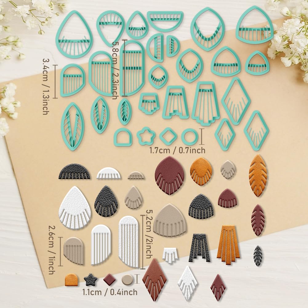 ORIGACH 28 Pcs Tassel Polymer Clay Cutters Set Boho Earring Clay Cutter DIY Craft Supplies for Earring and Jewelry Making