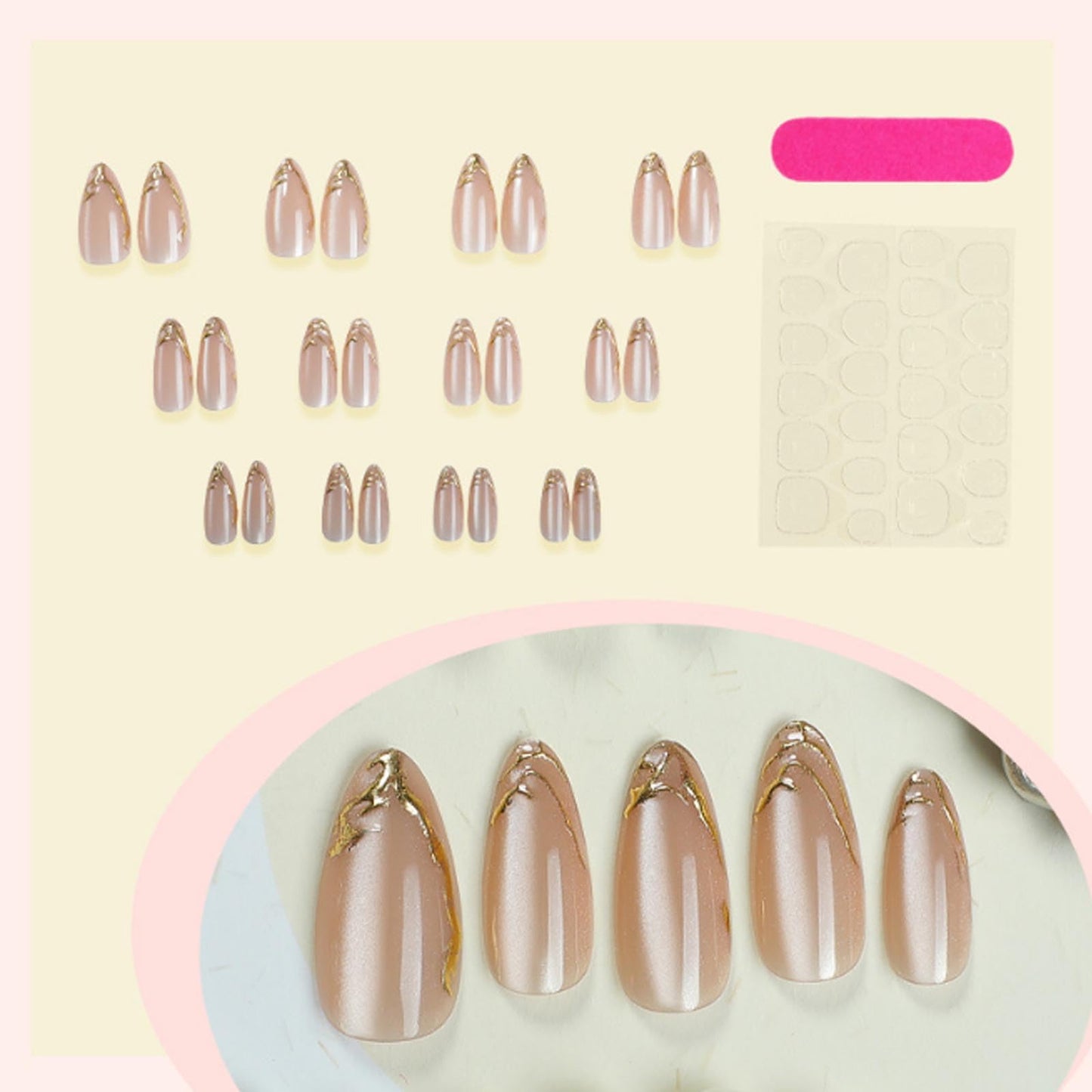 Hkanlre Almond Fake Nude Nails Tips Full Cover False Medium Nails Summer Flower Press on Nails for Women 24PCS