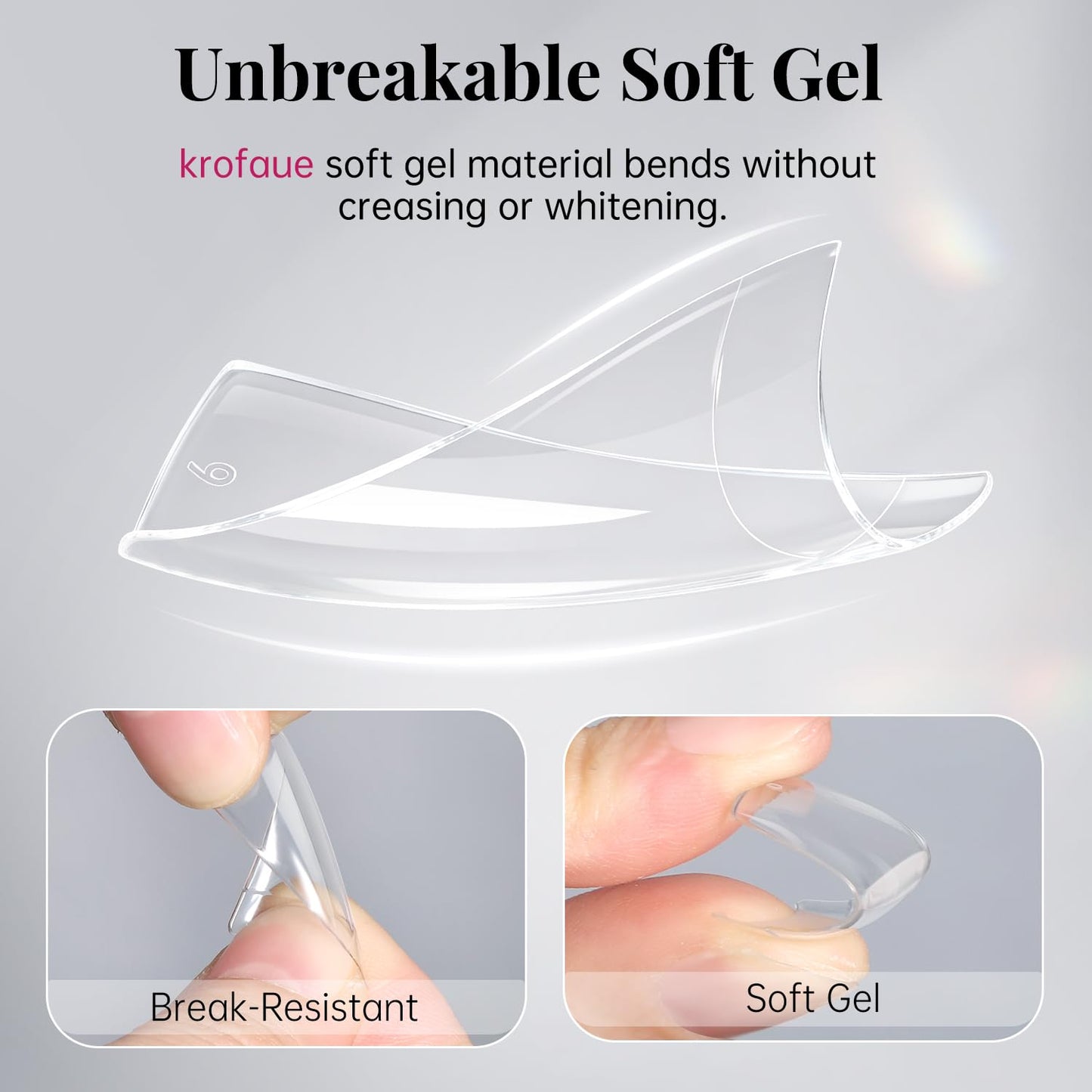 krofaue 504PCS Clear Fake Nails - Half Cover French Nail Tips 12 Sizes Acrylic Soft Gel Square False Tips Gift for Nail Extension DIY & Salon