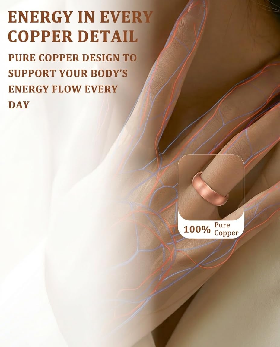 Fashtour 100% Pure Copper Rings for Women & Men (Two-Pack) — Solid Raw Copper — Uncoated Handmade Adjustable Open-End Tibetan Style Rings (Domed)