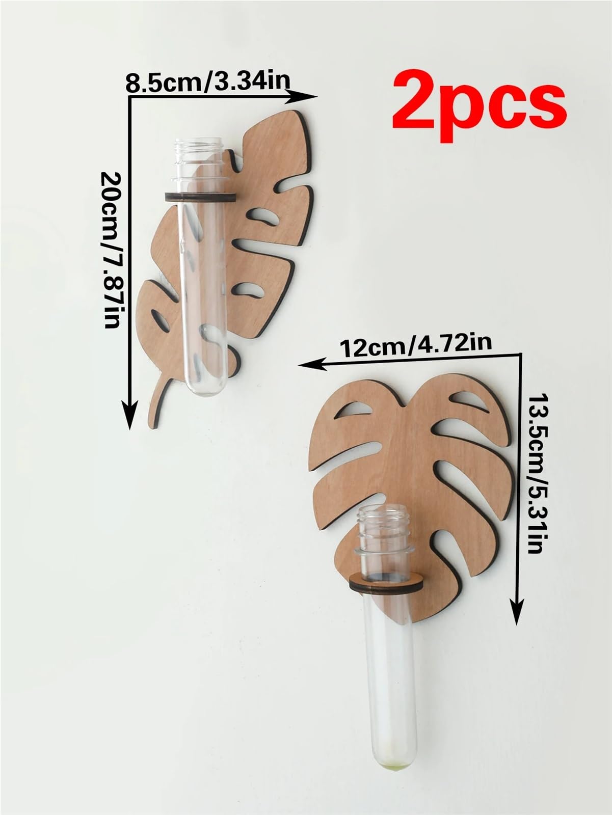 Edgiyuo 2 Pcs Leaf Shape Wooden Wall Planters with Test Tube Vase - Indoor Propagation Station for Home Garden Decor