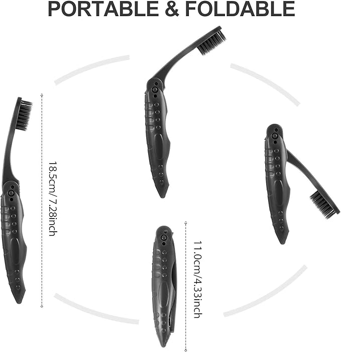 Boao 8 Packs Travel Toothbrushes Individually Wrapped Black Folding Toothbrush for Travel Camping Portable Charcoal Toothbrush with Soft Medium Bristles