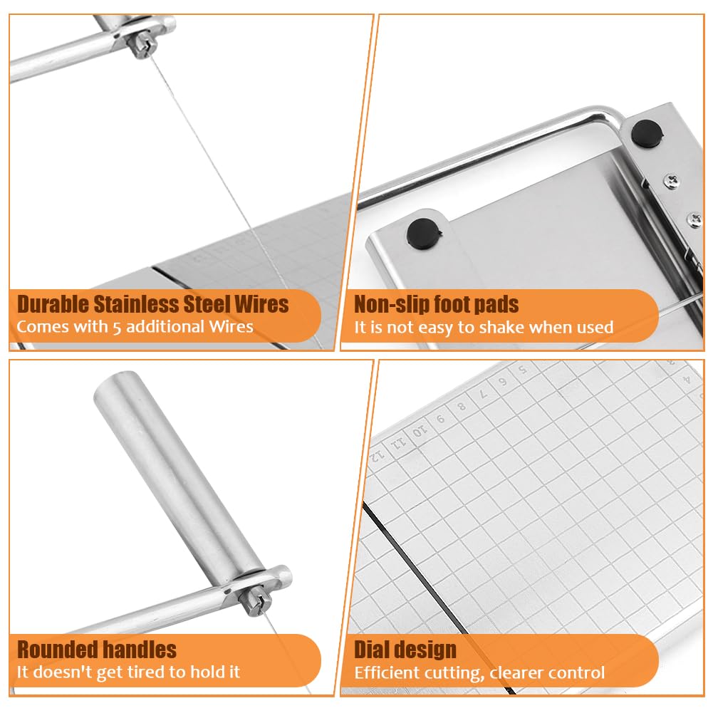 homfanseec Stainless Steel Cheese Slicer Cutter, Cheese Slicer with Wire, Adjustable Cheese Cutter Board with 6 Replacement Wires, for Cutting Cheese Butter Vegetables Sausage(silver)