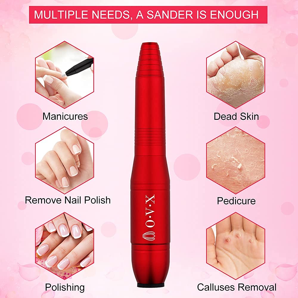 20000 RPM Electric Nail File Kit Portable Nail Drill Machine Professional Manicure Pedicure Kit with Sanding Bands,Nail Drill Bits and Brush for Acrylic Gel Nails-Red