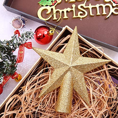 Aneco 4 Pieces 4 Inches Glitter Mini Christmas Tree Topper Mini Xmas Tree Topper Ornaments for Small Christmas Tree Decoration