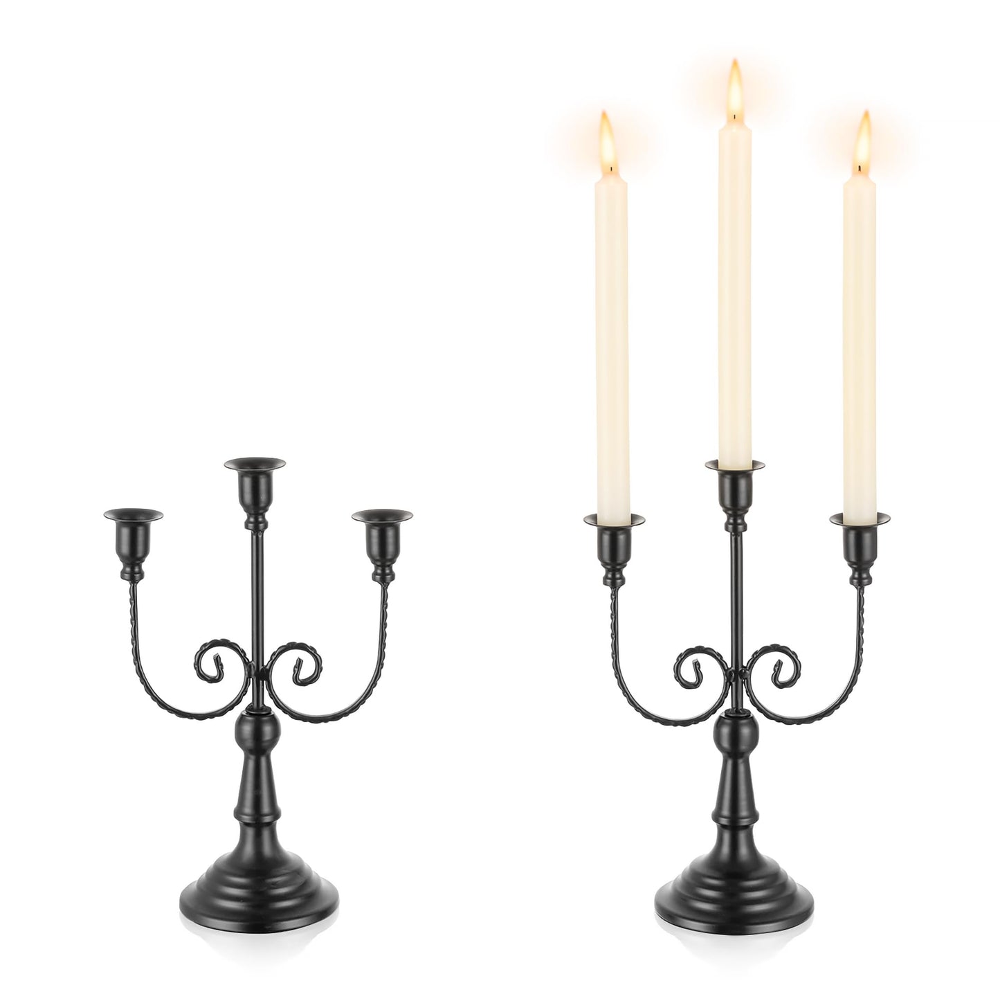 Romadedi Candelabra Black Candle Holders: 3 Arm Halloween Candlestick Holder 11.8" Gothic Home Decor for Party Table Centrepiece Mantel Christmas, Set of 2
