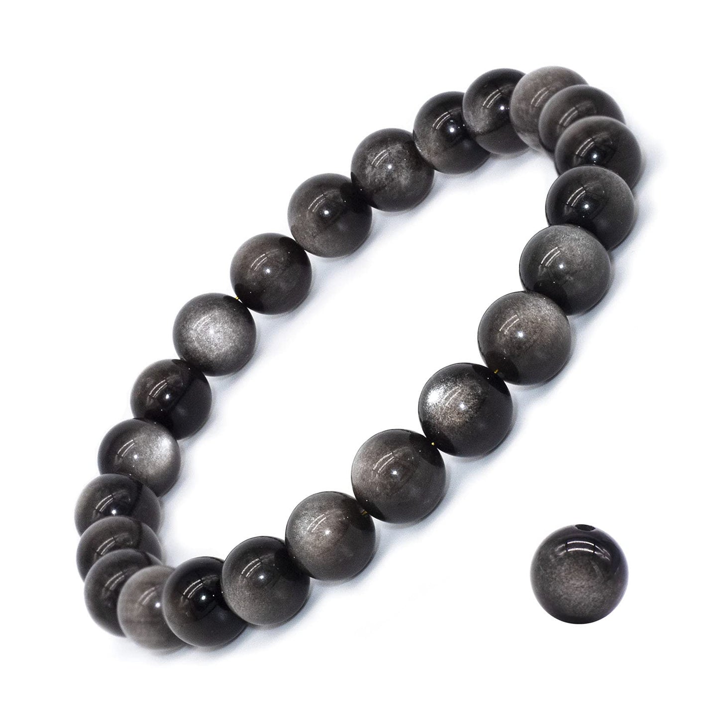 DAZCOLO 8mm Natural Gemstone Stretch Bracelet, Handmade Unisex Crystal Bracelets for Meditation, Yoga, Spiritual Healing & Positive Energy (Silvery Obsidian)