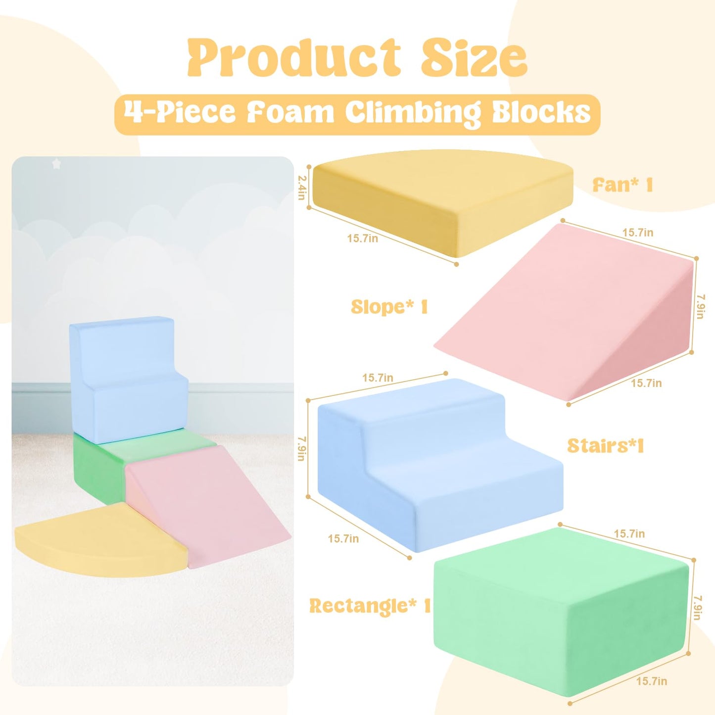 CAMELUS Climbing Toys for 1 Year Old, Foam Baby Climbing Blocks for Toddlers, 4-Piece Soft Play Set Toddler Climbing Toys Indoor, Climb Crawl Activity Play Set, Birthday