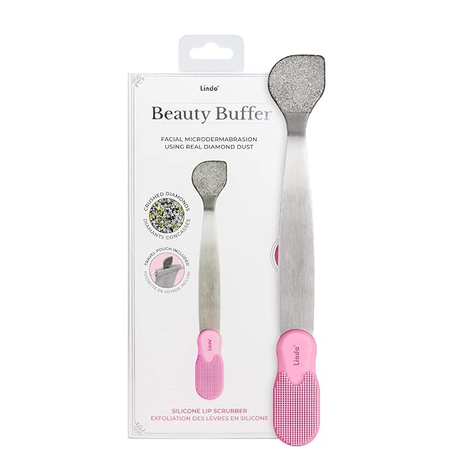 Lindo Beauty Buffer - Microdermabrasion Tool, Diamond Infused, Embedded Silicone Lip Scrubber, For Smooth Skin, Radiant Complexion, Travel Pouch Included