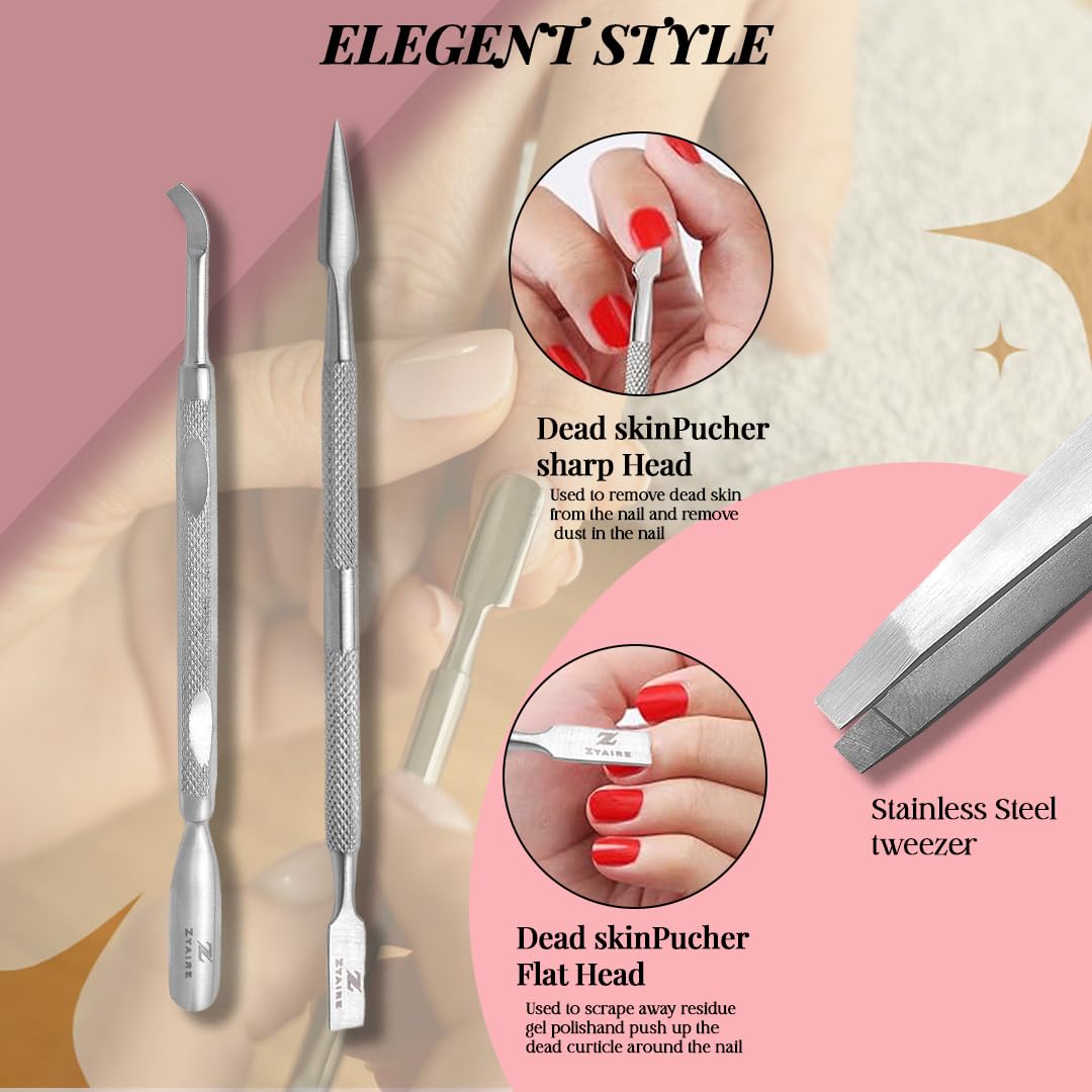 Manicure Pedicure Set - 10-in-1 Stainless Steel Grooming Kit, Personal Care Tools, Nail Nipper, Cuticle Cutter, Scissors, Tweezers, Blackhead Remover, Nail File & Case (Black)