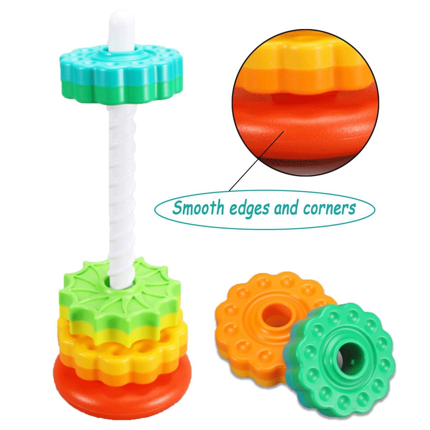 Baby Spinning Stacking Toys, Spin ABS Plastic and Color Rainbow Design Ring Stacker Baby Toys 6 to 12 Months Montessori Educational Learning Autism Sensory for Boys and Girls