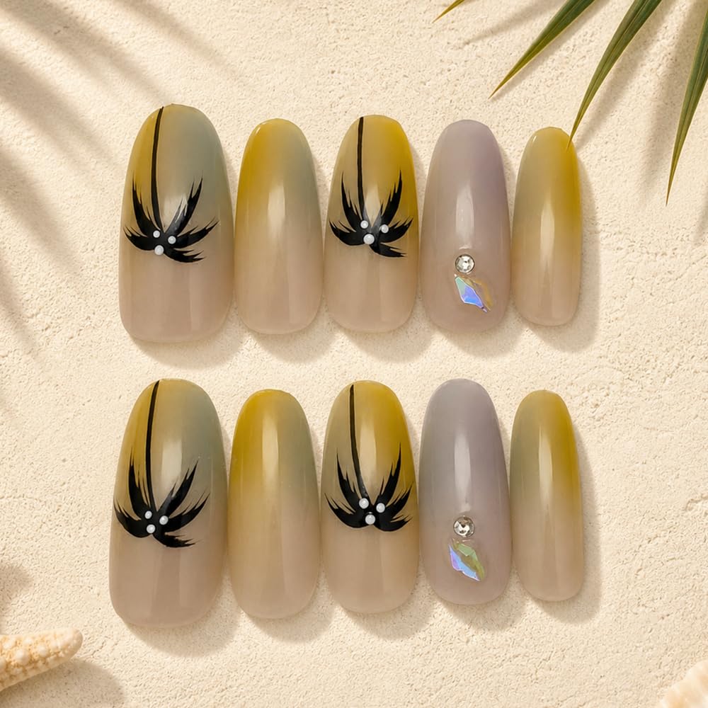 2IM Studio Handmade Press On Nails – 10 Piece Soft Gel Nail Kit with Glue & Tool Set, Reusable Artisan Nails, Salon-Quality Finish (Sunset Palm-XS)