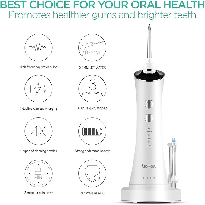 VOYOR-HEALTH Water Dental Flosser for Teeth Cordless, Portable Oral Irrigator with 3 Modes 4 Tips, IPX7 Waterproof Rechargeable Electric Flosser for Teeth Deep Cleaning for Travel Home WF300 (Blue)