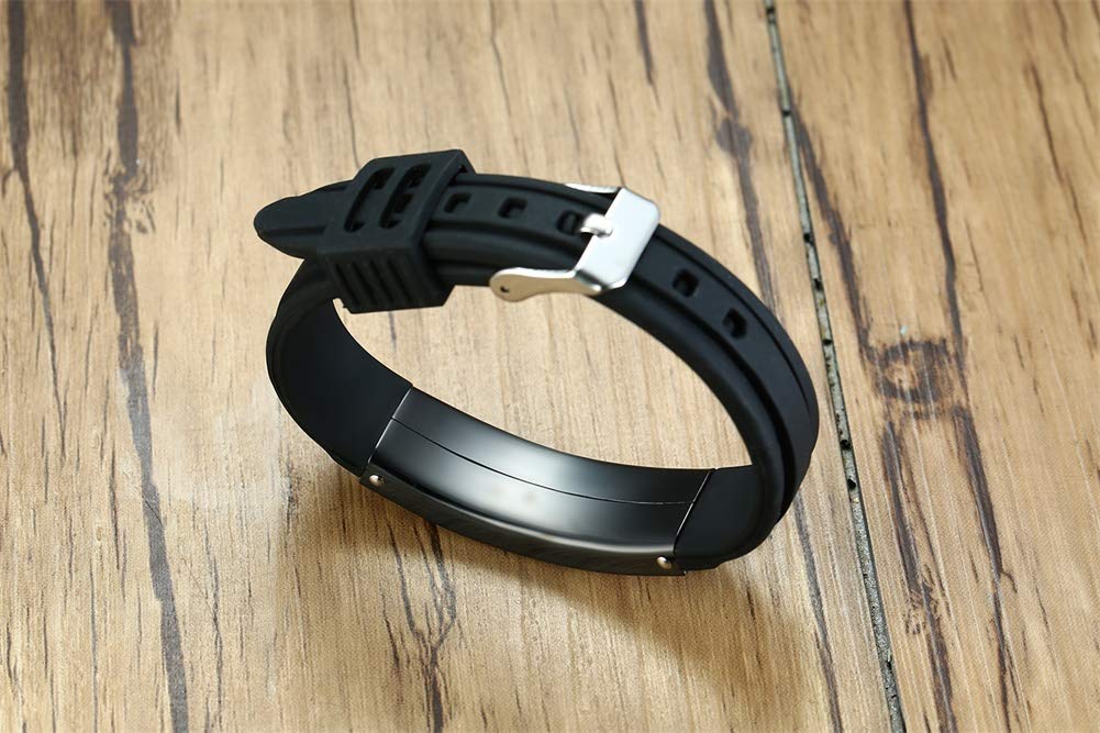 VNOX DNR(DO NOT RESUSCITATE) Medical Alert ID Black Silicone Rubber Stainless Steel Adjustable Bracelet Unisex