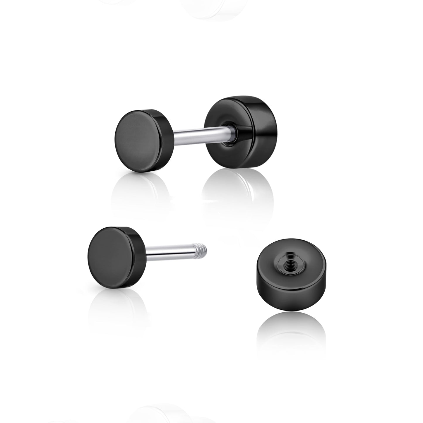 limerencia G23 Hypoallergenic Titanium Screw on Back Flat Back Dot Stud Earrings, 3mm/4mm/5mm Simple Classic Cartilage Non-Nickel Stud Earrings for Women Men(3mm,Black)