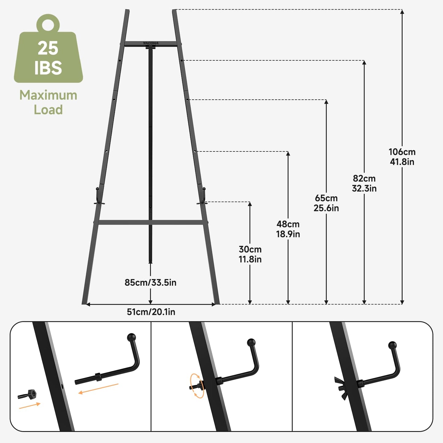 Black Easel Stand for Signs, 4-Tier Height Metal Standing Easel with Adjustable Chain, Heavy Duty Art Easel for Painting, Wedding Sign, Party, Posters & Commercial Display