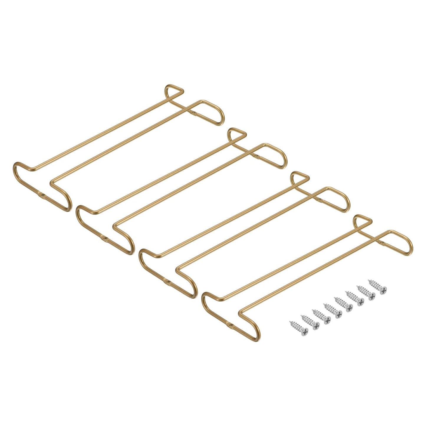 uxcell Wine Glass Rack Under Cabinet, 4Pcs 10-Inch Stemware Wine Glass Hanging Rack Stainless Steel Wine Glass Organizer Storage Hanger for 5mm Stemware Column, Gold