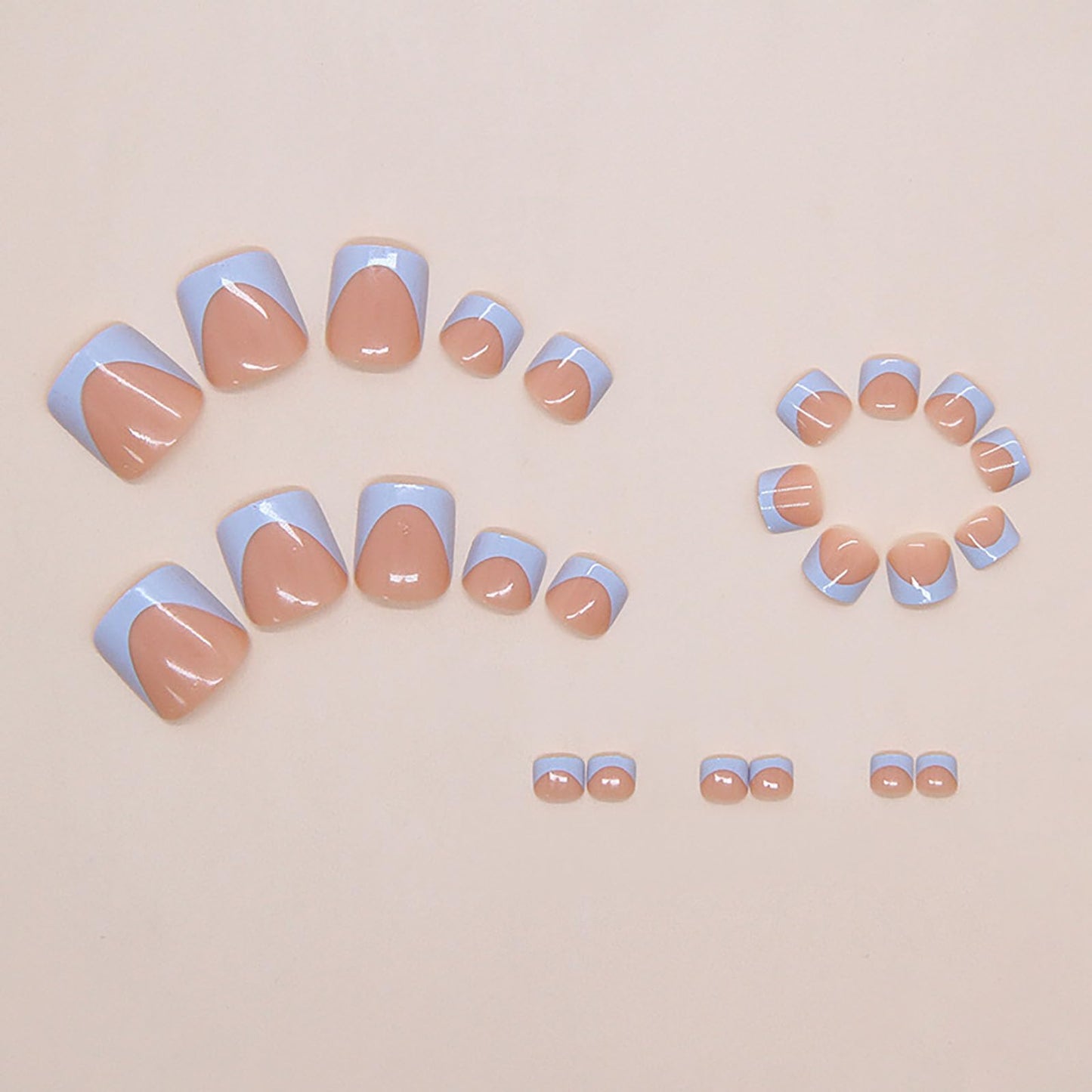 RUOKEXIN Short Press on Toenails Blue French Tip Fake Toenails with Designs Square Toe Nail Press ons Sparkly Artificial Nails for Women 24Pcs
