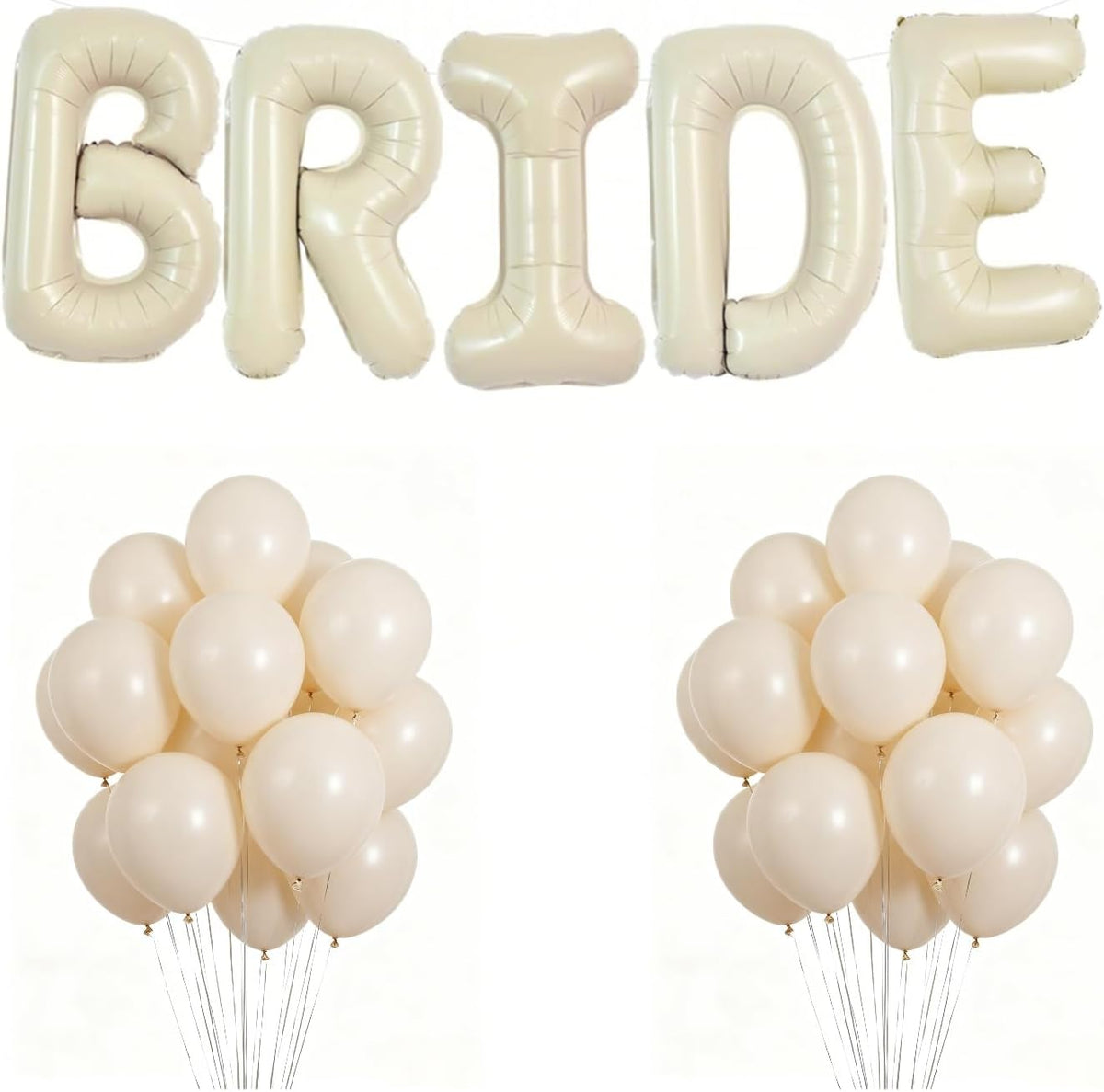40Inch BRIDE Balloons-White Sand Balloons with Large Cream White BRIDE Foil Banner Letter Sign for Wedding Bridal Shower Engagement Bachelorette Party Decorations