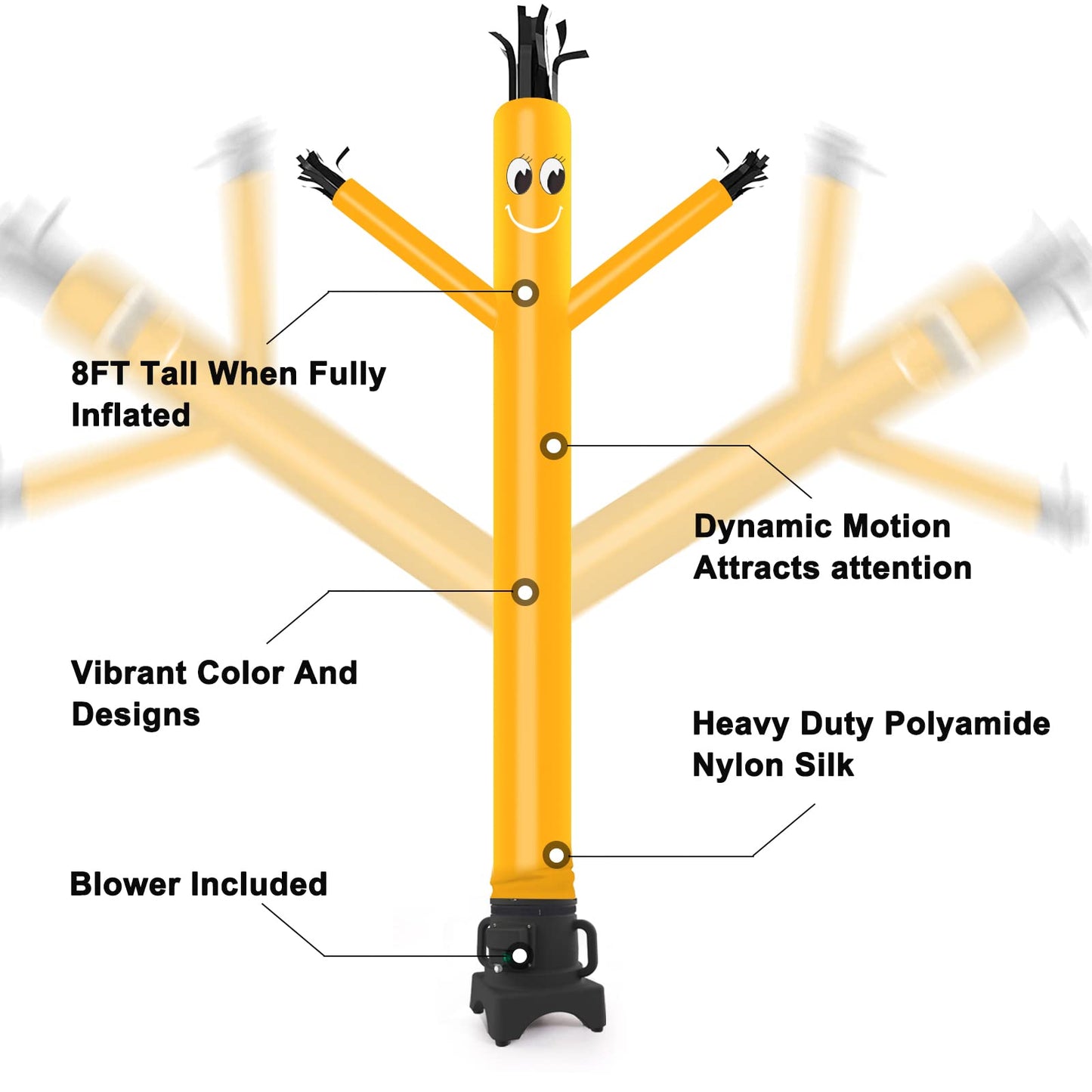 MOUNTO 8FT Fly Puppet Dancer with 1/3hp Blower Complete Set (Yellow)