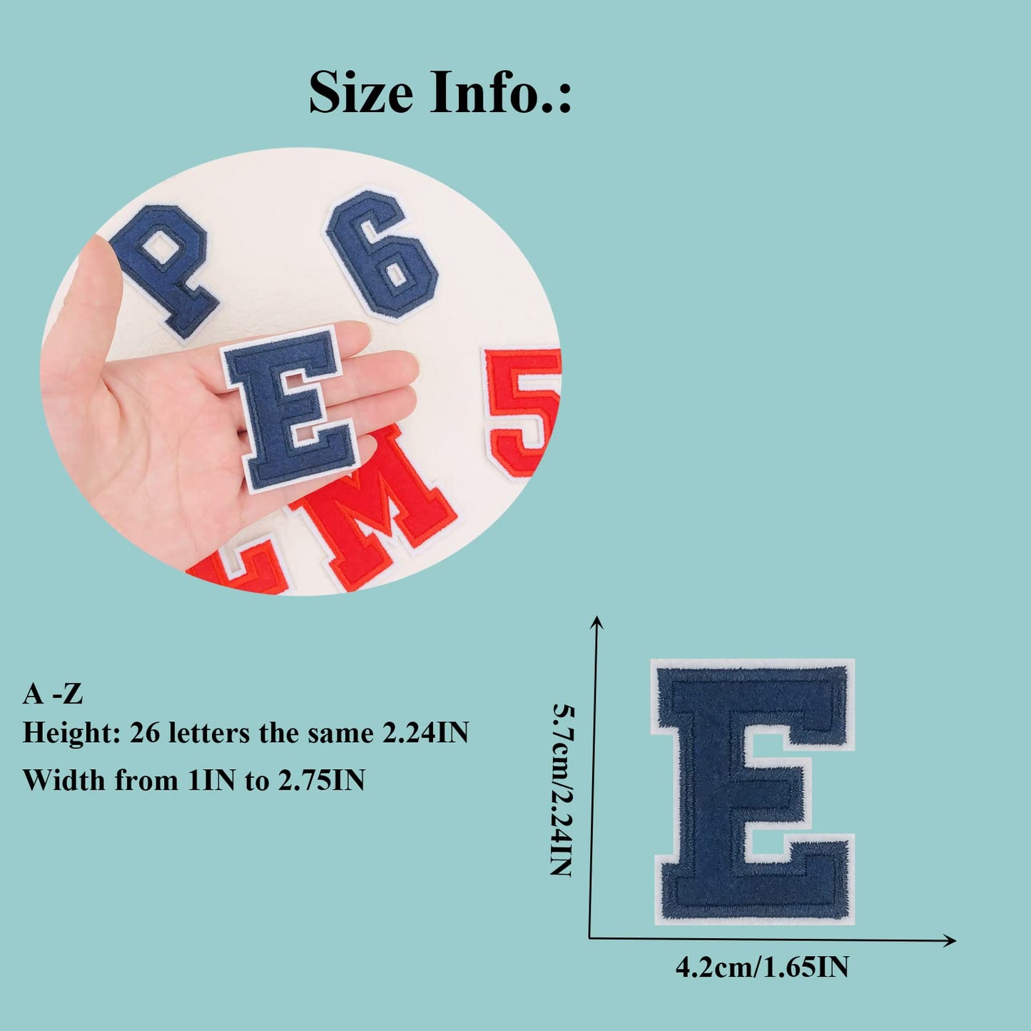 Medium Iron on Letters and Numbers for Clothing Jeysey Hat Letterman Jackets Clothes Embroidered Varsity Letter Patches Navy Blue A-Z Fabric Felt Monogram Appliques Custom Name Patches