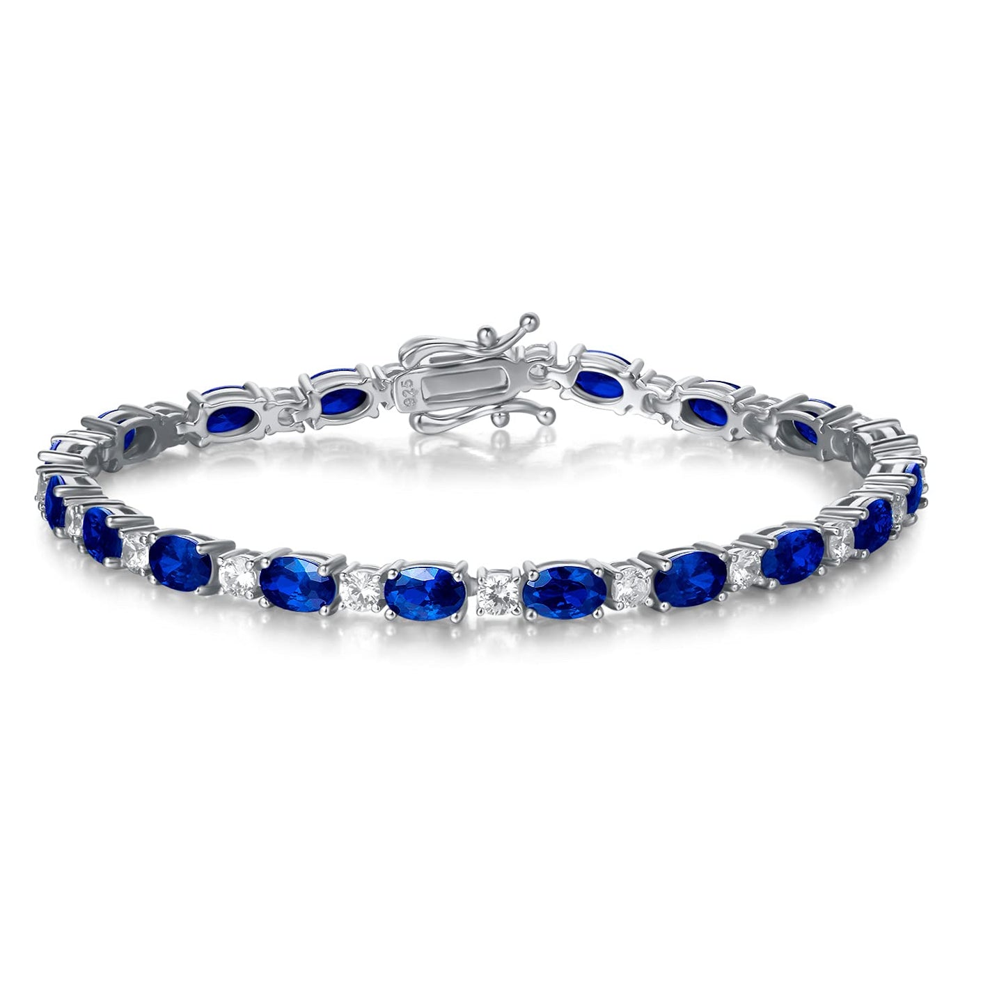 FANCIME Sterling Silver Created Sapphire Tennis Bracelet September Birthstone Oval Gemstone Dainty Fine Jewelry for Women 7"