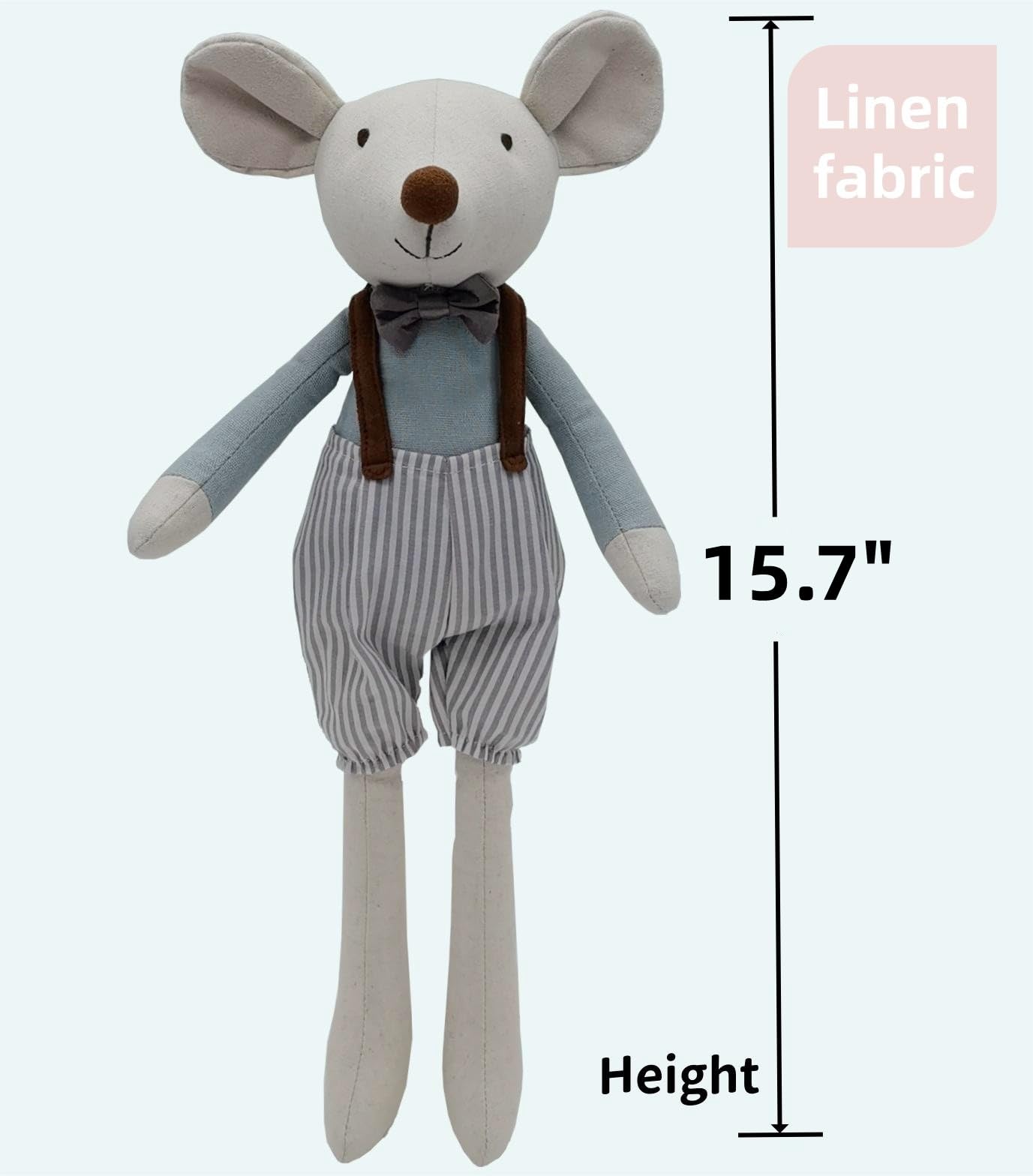 Mikee Fluffie Prince Mouse Stuffed Animals,15.7" Tall Rat Plushies with Backpack Pants,Cute Stuffed Animal for Girls As Birthday, Easter
