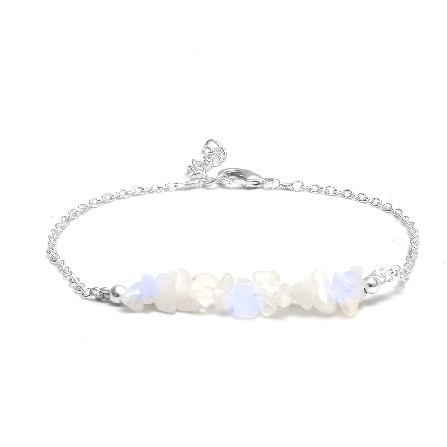 Gempires Natural Gemstone Chip Bar Bracelet for Women, Crystal Healing Bracelet, Multiple Gemstone Options, Adjustable Yellow Gold Plated Chain (7” + 1” Extender), Dainty Stackable Jewelry Gift for Her (Moonstone)