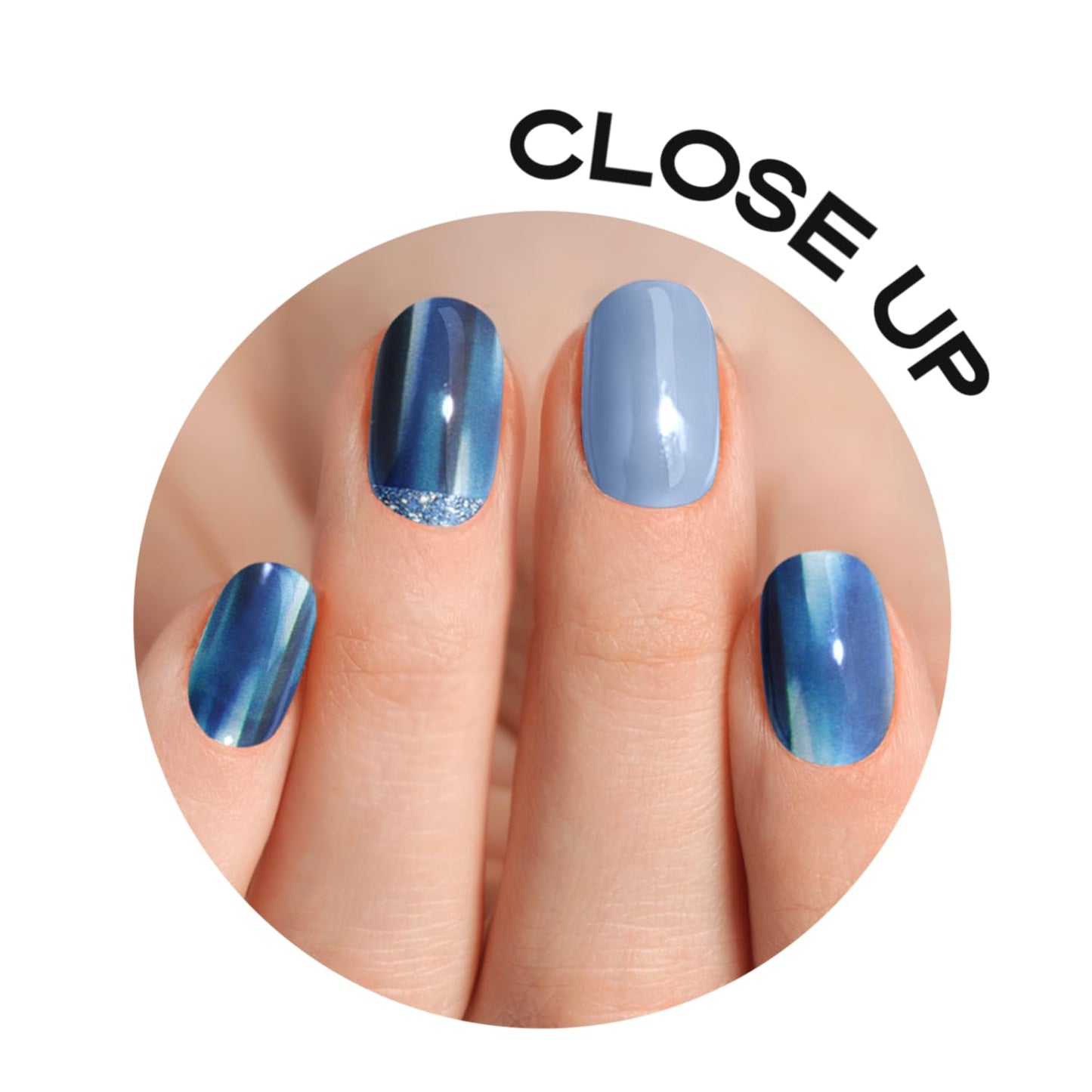 Adora Couture Semi-Cured Gel Nail Strips - 30 Salon-Quality Stickers with UV Light Required, Long Lasting, Easy Application & Removal, Includes Prep Pads, Nail File, Wooden Stick (Blue England)