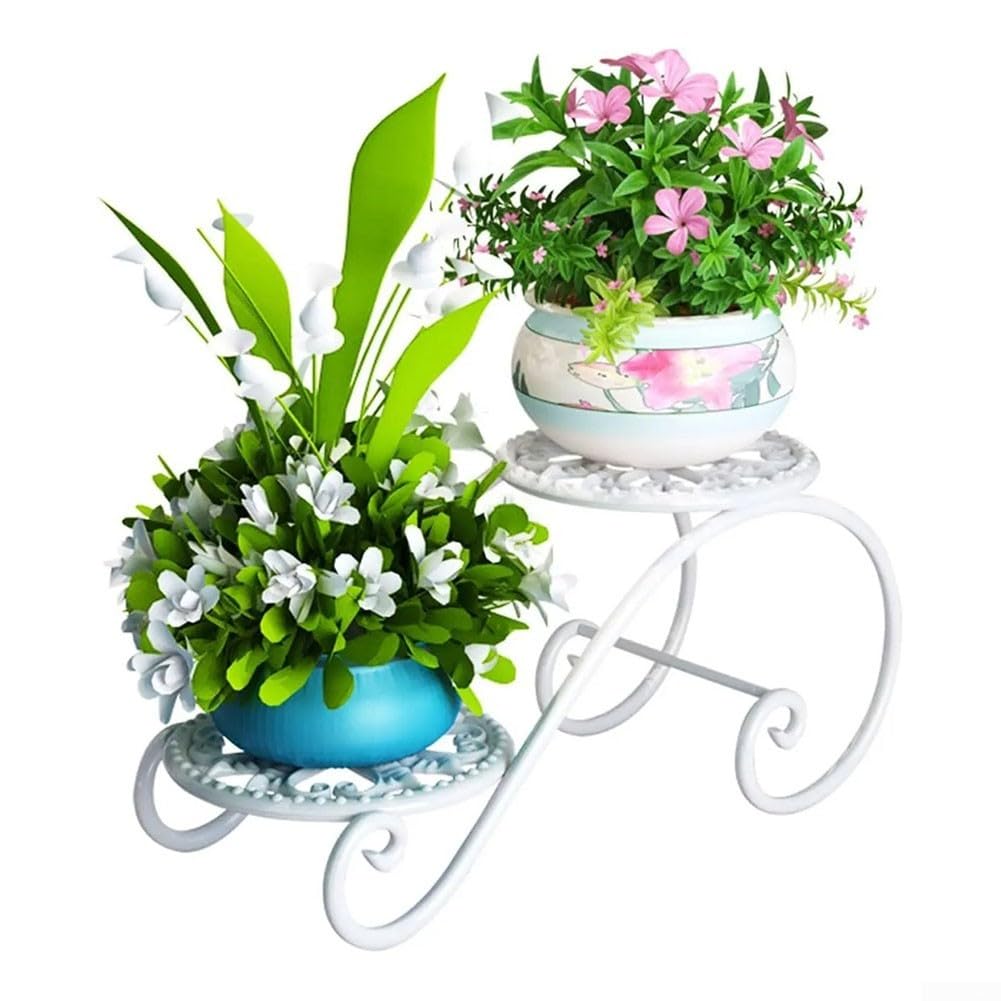 For Indoor Outdoor 2 Tier Flower Pot Stand, Design with Floor Protection (Black)