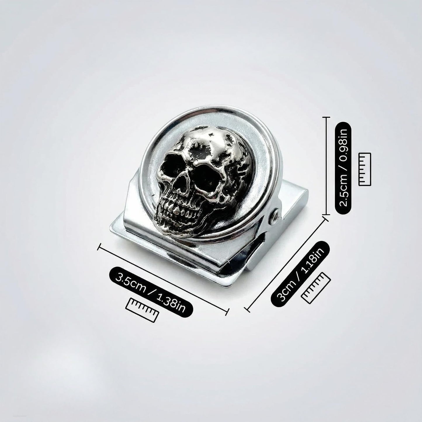 vinsiora Skull Magnetic Clips for Fridge, Set of 8 Metal Refrigerator Memo Holders, Strong Photo & Bag Clips for Kitchen Office Locker, Gothic Skull Fridge Magnets