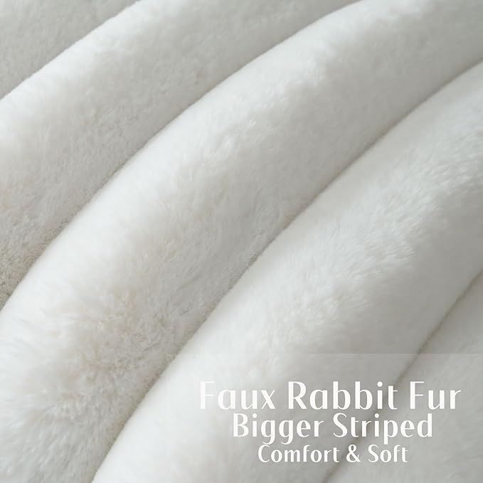 FUTEI Cream White Decorative Throw Pillow Covers 16x16 Inch Set of 2, Square Soft Faux Rabbit Fur Thick Striped Cushion Cover,Winter Home Decor for Couch Bed Living Room