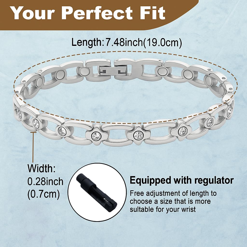 38 Elegant Titanium Magnetic Bracelet for Women Magnetic Functions with Free Link Removal Tool Christmas gift (Silver)